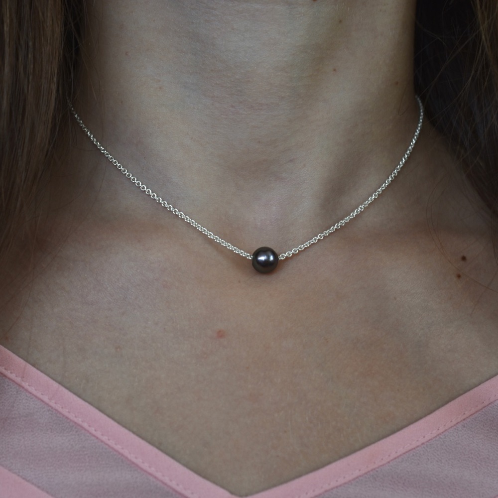 Sterling Silver Floating Tahitian Pearl Pendant - Picture 2 of 2